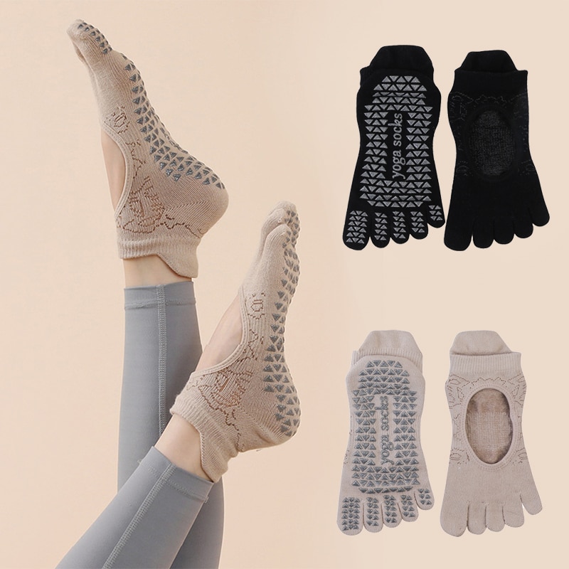 Yoga Fitness Girl - Calcetines antideslizantes con cinco dedos para